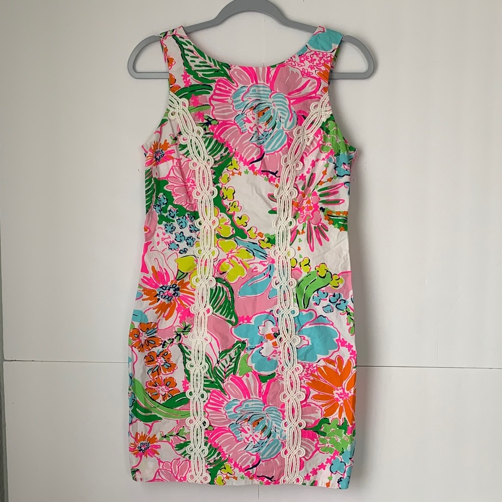 Lilly Pulitzer Floral Shift Dress with Lace Trim - Pink Multi Size 8